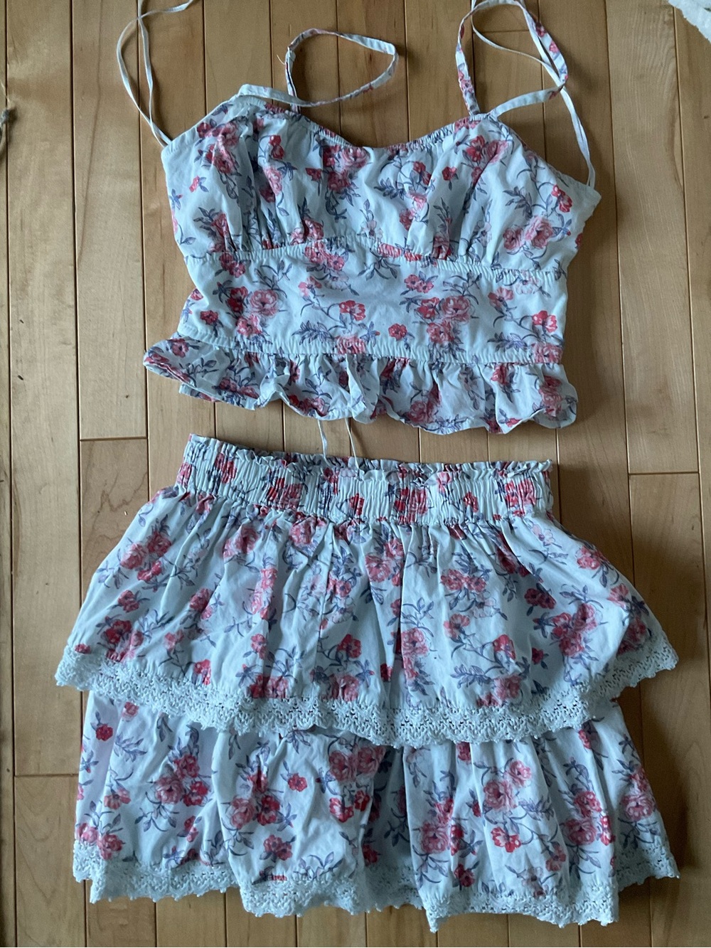 Japna White Floral Lace-Trim Cami & Tiered Skirt Sleep Set